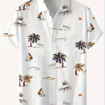 Мужская тропическая гавайская рубашка - повседневная рубашка с принтом на пляжную тематику M
