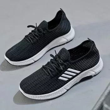 Мужская удобная, дышащая, противоскользящая повседневная обувь Flyknit весна-лето 44 чёрный