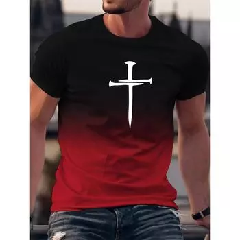 Мужская удобная футболка с круглым вырезом и принтом Christian Cross 3D Gradient, летний комплект одежды с коротким рукавом и надписью Bible XS