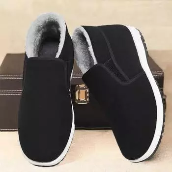 Мужская удобная и дышащая зимняя повседневная обувь из плюша и плотного хлопка 45 чёрный