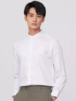 Мужская удобная легкая эластичная рубашка с воротником-стойкой, полуформальные классические однотонные рубашки на пуговицах с длинным рукавом, легкий деловой стиль 39 белый