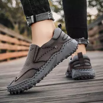 Мужская удобная обувь, повседневные кроссовки, дышащие мужские модные туфли из натуральной кожи, обувь Four Sensons для мужчин 46 серый