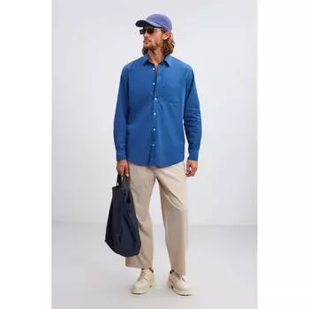 Мужская удобная рубашка широкого кроя Brtt синего цвета из 100 % хлопка