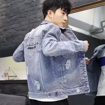 Мужская удобная винтажная джинсовая куртка большого размера, потертая повседневная куртка, свободная удобная куртка 3XL