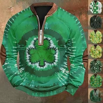 Мужская ул.. День Патрика Винтаж Повседневный Свитшот на молнии Повседневный Топ для активного отдыха M
