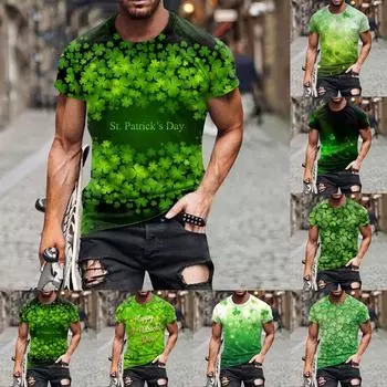 Мужская ул.. Футболка с принтом ко Дню Святого Патрика, мужская свободная повседневная футболка с короткими рукавами L