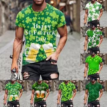 Мужская ул.. Футболка с принтом ко Дню Святого Патрика, мужская свободная повседневная футболка с короткими рукавами L