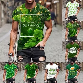 Мужская ул.. Футболка с принтом ко Дню Святого Патрика, мужская свободная повседневная футболка с короткими рукавами L