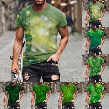 Мужская ул.. Футболка с принтом ко Дню Святого Патрика, мужская свободная повседневная футболка с короткими рукавами L