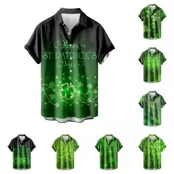 Мужская ул.. Рубашки с короткими рукавами и пуговицами на день Святого Патрика, мужские повседневные модные рубашки с короткими рукавами L
