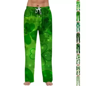 Мужская ул.. Штаны с завязками и принтом ко Дню Святого Патрика, повседневные пижамные штаны XXL