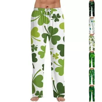 Мужская ул.. Штаны с завязками и принтом ко Дню Святого Патрика, повседневные пижамные штаны M