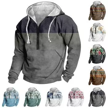 Мужская уличная футболка с длинным рукавом и половиной молнии с капюшоном, осенний повседневный топ XL серый