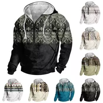 Мужская уличная футболка с длинным рукавом и половиной молнии с капюшоном, осенний повседневный топ M бежевый