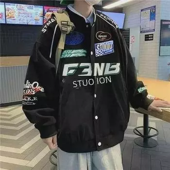 Мужская уличная гоночная куртка: Весенне-осенний дизайн бейсбольной байкерской одежды XL белый