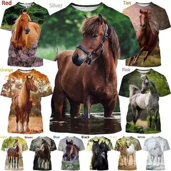 Мужская уличная хип-хоп футболка в стиле Харадзюку с короткими рукавами и 3D-принтом с изображением лошади, крутая футболка S