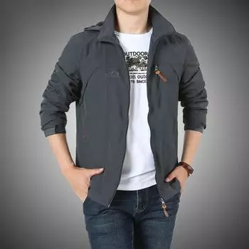 Мужская уличная куртка на молнии, ветрозащитное водонепроницаемое пальто на молнии с карманом, однотонное мужское пальто на каждый день M чёрный