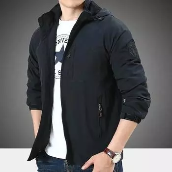 Мужская уличная куртка Ветрозащитная с капюшоном на молнии Пальто Весна Осень Водонепроницаемая Дышащая Кемпинг Пеший туризм Верхняя одежда M чёрный