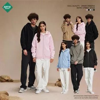 Мужская уличная мода кардиган куртка с капюшоном: 2024 Осень/Зима Новое поступление, Плюс Бархат, Утолщенная толстовка 430 г на молнии L персиковый/розовый