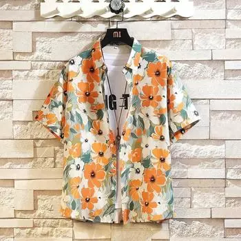 Мужская уличная модная летняя повседневная рубашка с гавайским мультяшным принтом, повседневные свободные рубашки с коротким рукавом, пляжные свободные топы 5XL