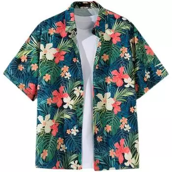 Мужская уличная модная летняя повседневная рубашка с гавайским мультяшным принтом, повседневные свободные рубашки с коротким рукавом, пляжные свободные топы XXXL