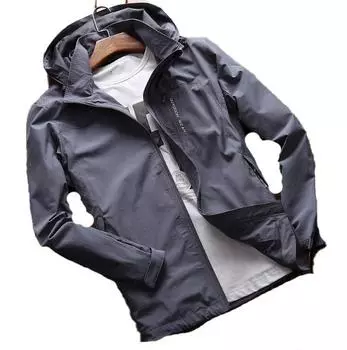 Мужская уличная мужская осенняя тонкая однослойная водонепроницаемая дышащая быстросохнущая четырехсторонняя эластичная куртка L серый