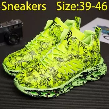 Мужская уличная обувь большого размера 39-46, спортивные кроссовки из искусственной кожи с граффити 39 белый