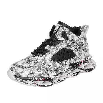 Мужская уличная обувь большого размера 39-46, спортивные кроссовки из искусственной кожи с граффити 46 белый