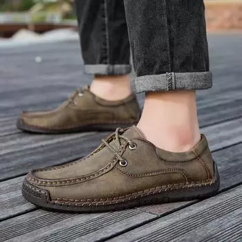 Мужская уличная обувь ручной работы, мокасины, лоферы, обувь для вождения, удобная повседневная кожаная обувь на плоской подошве больших размеров для мужчин EU: 38 коричневый