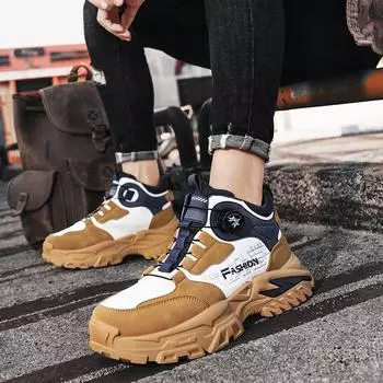 Мужская уличная обувь с вращающейся пряжкой, модная повседневная спортивная обувь, всесезонная, с мягкой подошвой, нескользящая, кроссовки для бега на открытом воздухе, кроссовки для студентов 39 жёлтый