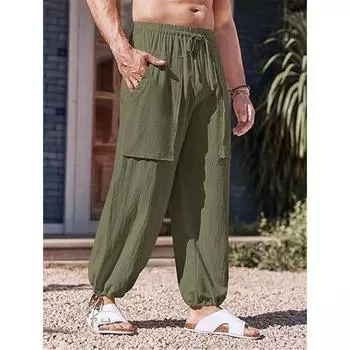 Мужская уличная одежда с несколькими карманами на шнурке и эластичной резинкой на талии в стиле хип-хоп, летние брюки-карго, однотонные свободные брюки S белый