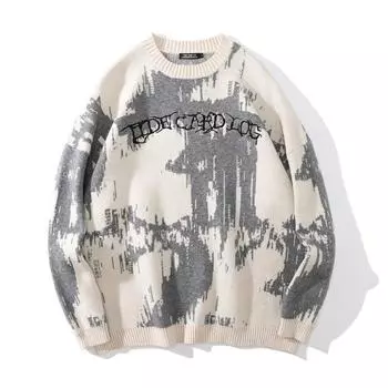 Мужская уличная одежда в стиле хип-хоп, вязаный пуловер унисекс Y2k с готическим буквенным узором, зимний свободный свитер в стиле Харадзюку M белый