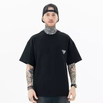 Мужская уличная одежда весна-лето, простой модный топ с нагрудным карманом, повседневная вышитая футболка с коротким рукавом M