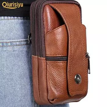 Мужская уличная поясная сумка из искусственной кожи Double Layer глубокая кофе