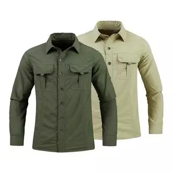 Мужская уличная рубашка быстросохнущая однобортная однобортная рубашка больших размеров с мягкими водонепроницаемыми длинными рукавами и большими карманами L хаки