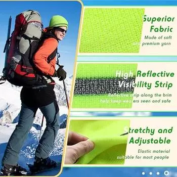 Мужская уличная шапка со светоотражающей полосой, эластичная, сохраняющая тепло, однотонная, с отворотами, ночная спортивная кепка, светоотражающий вязаный головной убор