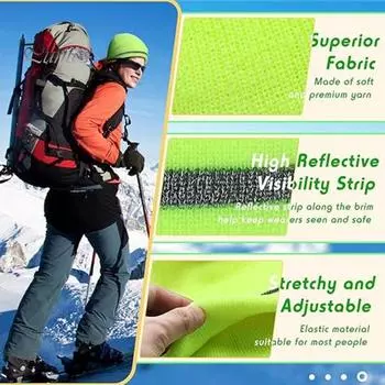 Мужская уличная шапка со светоотражающей полосой, высокая эластичность, сохранение тепла, однотонная, с отворотами, ночная спортивная кепка, светоотражающий вязаный головной убор для зелёный/жёлтый