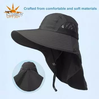 Мужская уличная шляпа с крышкой на шею с большими полями, полая сетка, ветрозащитный ремешок на подбородок, солнцезащитный крем с защитой от ультрафиолета, отличная воздухопроницаемость, кепка для путешествий, кемпинга, рыбалки темно-серого
