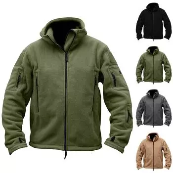Мужская уличная теплая флисовая куртка с капюшоном и защитой от холода L армия зеленый