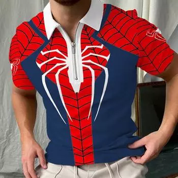 Мужская уличная трендовая рубашка поло 3D, повседневная рубашка поло с коротким рукавом на молнии S