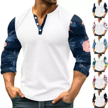 Мужская уличная винтажная модная спортивная футболка с v-образным вырезом и длинным рукавом