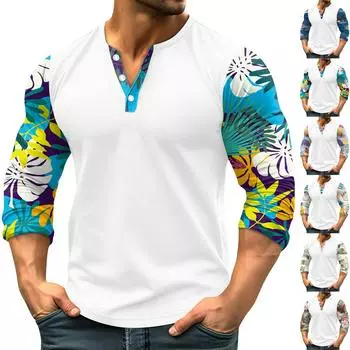 Мужская уличная винтажная модная спортивная футболка с v-образным вырезом и длинным рукавом