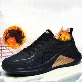 Мужская уличная водонепроницаемая обувь, повседневные кроссовки, хлопковые ботинки, дышащая обувь, спортивная обувь 39 золотой/чёрный