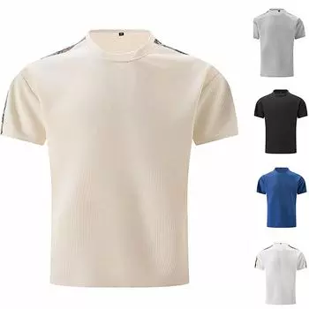 Мужская универсальная летняя лоскутная свободная рубашка с короткими рукавами и винтовым вырезом в тон XXXL чёрный