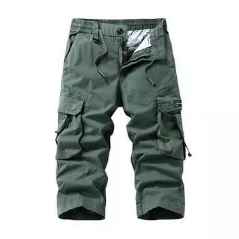 Мужская универсальная повседневная функциональная рабочая одежда укороченные брюки свободные прямые брюки с несколькими карманами 30 армия зеленый