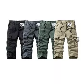 Мужская универсальная повседневная функциональная рабочая одежда укороченные брюки свободные прямые брюки с несколькими карманами 30 армия зеленый