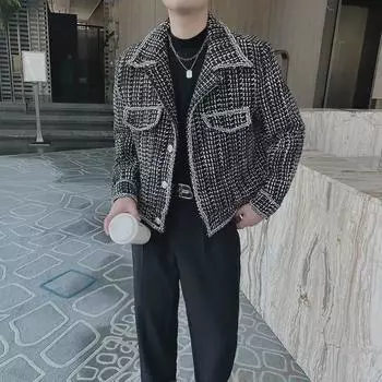 «Мужская универсальная повседневная рабочая куртка с длинным рукавом и лацканами 2023 года» 3XL чёрный