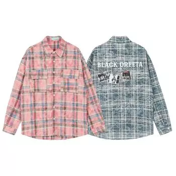 Мужская универсальная уличная мода клетчатая с длинными рукавами модный фирменный дизайн Sense, уличная свободная рубашка для пары на все времена года M синий