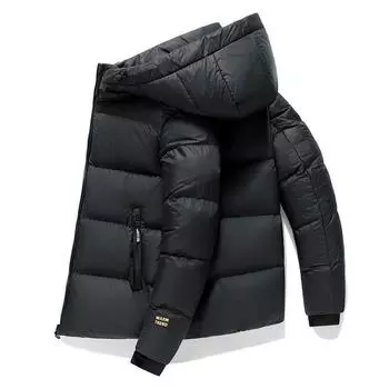 Мужская универсальная зимняя куртка из хлопка с капюшоном, черная с золотом — плотная, теплая, в студенческом стиле M