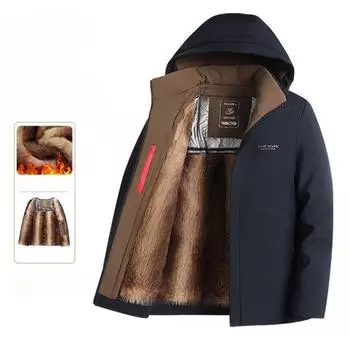 Мужская утепленная куртка-пуховик со съемной подстежкой для людей среднего и пожилого возраста на зиму со съемным теплым капюшоном L